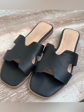 Black Cutout Slide Sandals